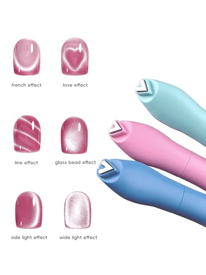 1 件强力可拆卸心形和蛇皮磁性猫眼美甲工具，3 色磁性美甲沙龙工具