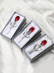 1pc Crystal Red Rose Gift With Silver Leaf Infinity Flower|Handmade Wrapped|Thanksgiving/Wedding/Anniversary/Valentine's Day Gift For Her - Multicolor - View 2