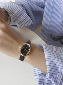 1pc Women's Retro Minimalist Style Bar Scale Quartz Leather Belt Watch, Suitable For Daily Decoration