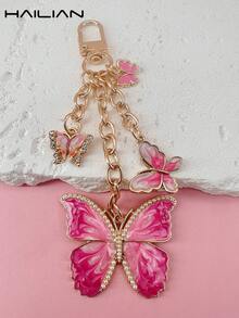 HAILIAN A Metal Chain Bag Pendant Made Of Alloy Material About Butterfly, Gradient Butterfly, Pearl Butterfly, Butterfly Inlaid With Diamonds, It Can Be Used As A Bag Pendant, Car Key Chain, Birthday Holiday Gift - Hot Pink - View 4