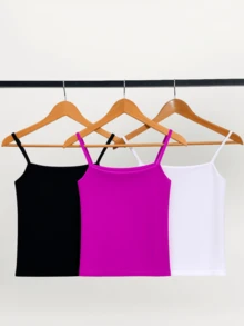 Kit 3 Cropped Women's Tank Top Strappy Basic Summer Suplex - 查看 1