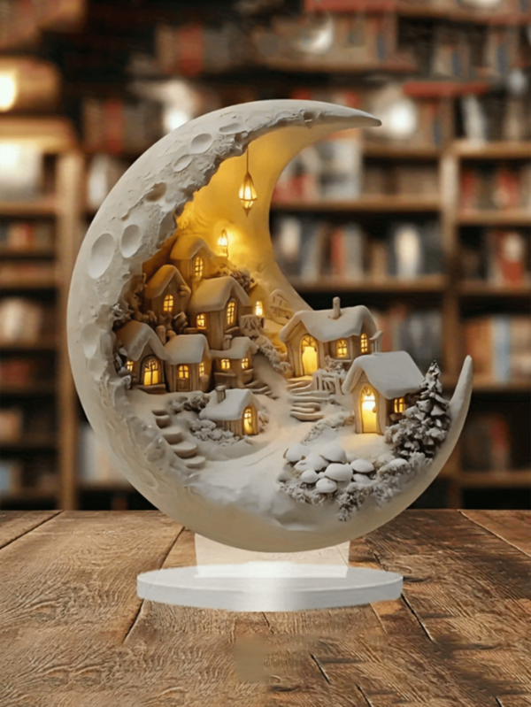 1 pieza Escultura de luna de resina tallada a mano - Decoración celestial bohemia con textura de cráter, repisa minimalista para altar en la sala de estar, pieza central para espacio de meditación