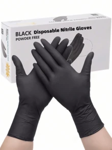 100PCS/50PCS/一次性丁腈手套，无粉且耐用，适用于家庭和厨房清洁，不含乳胶，手指麻，适用于厨房、浴室、卫生间、客厅和其他家务、绘画和户外旅行和家用小工具，多功能手套（无盒） - 黑色 - 查看 1