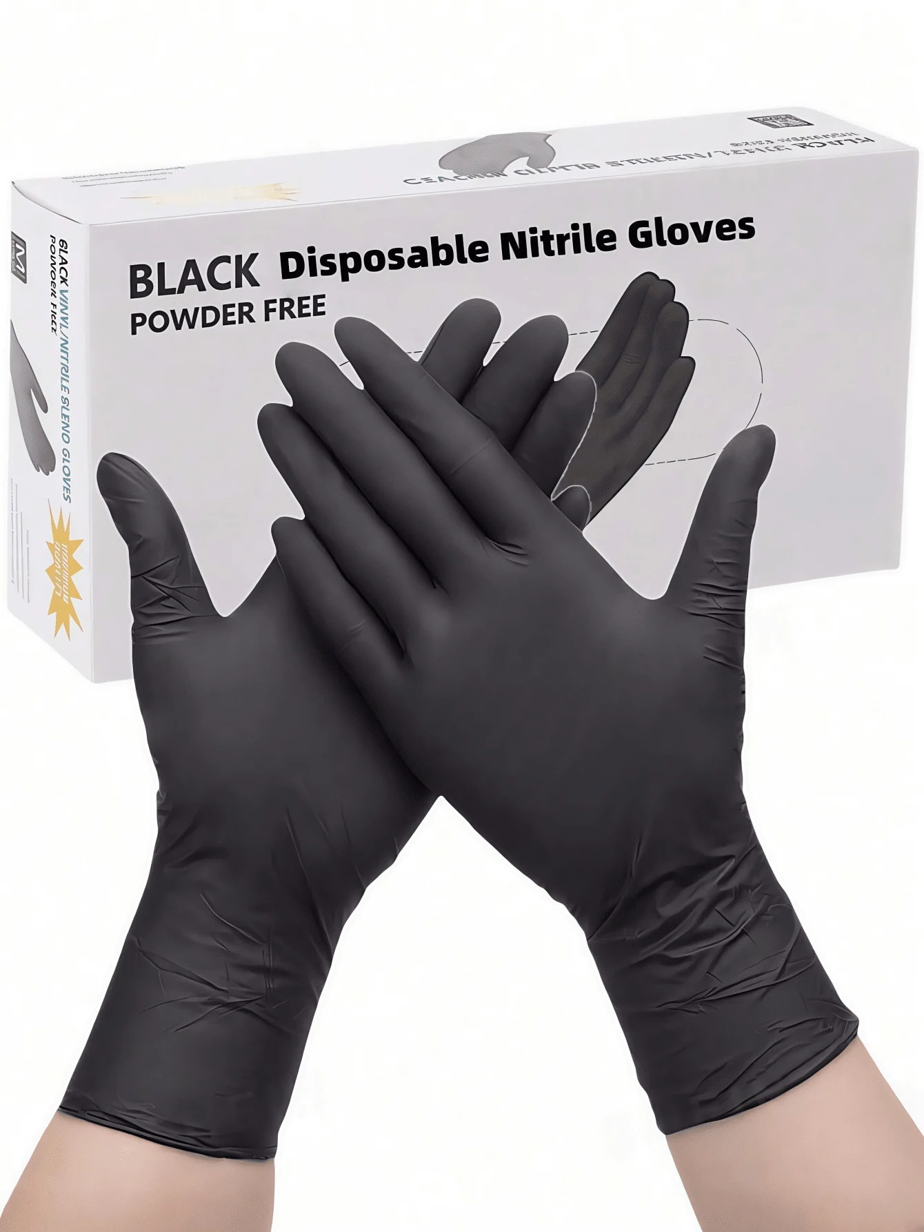 100PCS/50PCS/一次性丁腈手套，无粉且耐用，适用于家庭和厨房清洁，不含乳胶，手指麻，适用于厨房、浴室、卫生间、客厅和其他家务、绘画和户外旅行和家用小工具，多功能手套（无盒） - 黑色 - 查看 1