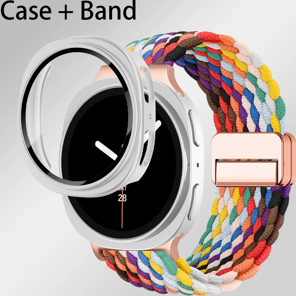 编织磁性尼龙表带 + PC 外壳，兼容三星 Galaxy Watch 8/8 Classic 40 毫米 44 毫米表带，无缝隙弹性透气弹性面料尼龙手链腕带，兼容三星 Watch 8 Classic/8 智能手表配件，女士/男士