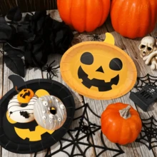Halloween Kürbis Pappteller für Tischpartys und Feiern, 26cm/10,3 Zoll Einweg Kürbis-förmige orange/schwarze dekorative Geschirr Dessert- und Dinnerplatten für Familienfeiern, Geburtstagsfeste, Hochzeiten, Picknicks, BBQ