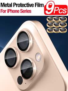 9片装相机镜头保护膜，兼容 15 Pro和15 Pro Max，9H钢化玻璃搭配超薄铝合金边框，超清晰，易于安装，防刮擦，适用于日常、办公、家庭使用。防水防震防摔防刮擦，保护手机摄像头。 - 9pcs - 查看 1