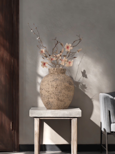 1PC Ceramic Antique Wabi Sabi Short Fat Coarse Vase Japanese Homestay Art ation Rural Farmho Indoor Flower Arrangement Beautiful Entrance Atmosphere Home Room Glass view 4