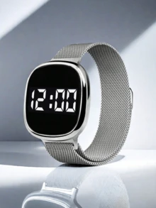 1pc Rose Gold Square Digital Display Electronic Watch/BFF Watch Magnetic Clasp Milanese Band Digital Sport Watch - Rose Gold - View 16