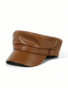 1頂女款PU皮革報童帽，帶遮陽沿，適合日常穿著 - 黑色 - 查看 16