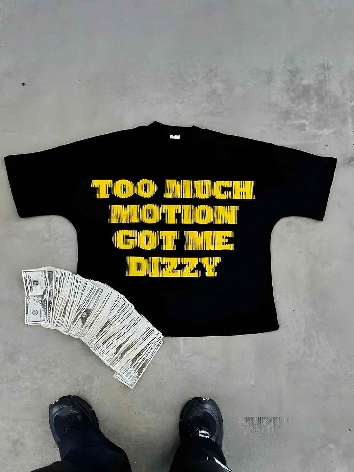 Back-To-School Season Teenage Girls' Personalized Text Short-Sleeved T-Shirts, With "TOO MUCH MOTION GOT ME DIZZY" Prints. These Printed, Short-Sleeved T-Shirts, Girls' Blouses And Soft Knitted T-Shirts Are Suitable For Stylish Summer Wear. - 黑色 - 查看 1