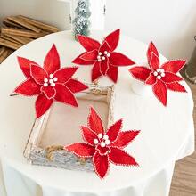 1pc Christmas Decoration Artificial Flower, Premium Velvet Red & White Candy Cane DIY Christmas Flower, Suitable For Christmas Tree Decor, Wedding, Home, Office, Garden Hanging Ornament