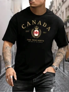 Men's Cotton T-Shirt With Pattern Print, Featuring "Canada" And "The True North", Est. 1867 Design