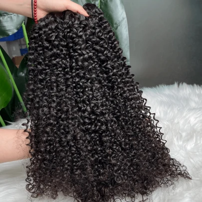 BINF Extensiones de cabello humano rizado, ondulado y de tejido rápido, sin procesar, mojado y ondulado, 1/3 de paquete, trama de rizo Jerry Kinkycurly, color natural para mujeres