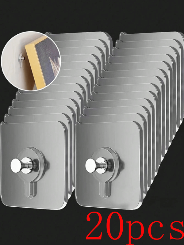 10/20/30 قطعة من خطاطيف إطارات الصور الشفافة، خطاطيف حائط لاصقة ذات قوة تحمل عالية لإطارات الصور والألبومات والرسومات، بدون الحاجة إلى ثقب الجدار، مناسبة للاستخدام في الحمام والمطبخ على الجدران الزجاجية والبلاط والخشب والمعدن