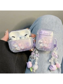 3D Flower Protective Case Compatible With IPhone Earphone Case, New Wireless For AirPods 4th Gen Earbuds Case Compatible With AirPods 3/Pro/Pro2 - Purple - View 1