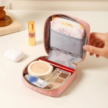 1pc Cartoon Cat Double-Layer Sanitary Pad Storage Bag, Lipstick Foundation Eyeshadow Cosmetic Organizer Bag, Large Capacity Portable Feminine Hygiene Pad Pouch, Wallet, Purse In Purse, Valentine's Day Gift, Back To School - Multicolor - View 4