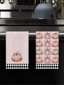 2pcs/4pcs/12pcs Pink Pumpkin Kitchen Towels, Thanksgiving Bathroom Decorative Towels, Thanksgiving Home Decor, Thanksgiving Kitchen Decor, Modern Style, Quick Dry, Super Soft Microfiber Material, Rectangular 40*60CM Digital Printing Pattern, Suitable For Autumn Kitchen Decor, Outdoor Party Decoration, Thanksgiving Holiday Gifts, Birthday Presents - Multicolor - View 5
