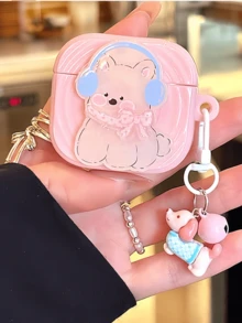 1 件蓝牙耳机盒，粉色卡通狗保护套 + 狗铃铛吊坠，适用于 Pro/Pro2/1/2/3/4 - 粉色 - 查看 2