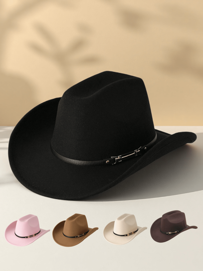 قبعة كاوبوي جاز من الجلد بطراز غربي مناسبة للاستخدام اليومي، قطعة واحدة، يناسب الجنسين