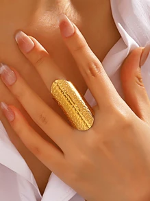 18k 镀金不锈钢开口戒指，极简主义金属感珠宝，女性自然风格 - Glossy - 查看 6