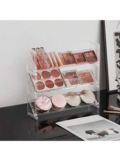 1 pieza Soporte transparente para almacenamiento y exhibición de maquillaje en el escritorio, para base de maquillaje, paleta de sombras de ojos, lápiz labial y esmalte de uñas