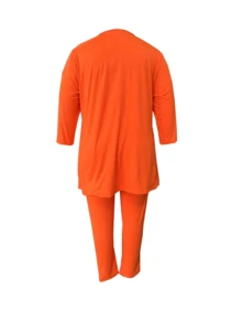 Plus Size Women's Fashionable Two-Piece Suit, Short Top In Front And Long Back Solid Color Trousers Suit, Casual Two-Piece Suit - Orange - View 2
