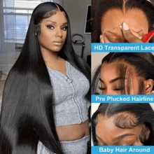MECRY 200% Density Long Straight 5*5 Lace Front Wigs With Baby Hair - 34 Inch Pre Pulling Pre Ironing Pre Cutting Lace Frontal Wigs Glueless Blended Hair Wigs - Blended Hair Is Made From Human Frontal Hair Mixed With Synthetic Fibers And Protein Filaments - Put On And Go Straight Bob Wigs 8-14 Inch - Real Hair Ear To Ear Pre Ironing Pre Cutting Transparent HD Lace Closure Wigs - Brizilian Virgin Human Frontal Hair Wigs Suitable For All People - Natural & Black - View 7