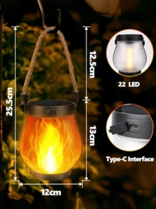 1/2 件太阳能火焰吊灯 - 3D 闪烁 LED 具有逼真的余烬效果，IP65 防水花园吊灯适用于露台凉亭，锻铁悬挂装饰