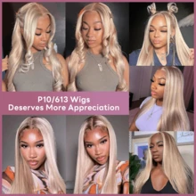 Eulisi 波浪卷假发 高光渐变蕾丝前假发 真人发 P10/613 蕾丝前假发 真人发 13x4 即戴即用 无胶假发 真人发 高清金色高光蕾丝前假发 真人发 高清透明预拔毛 180% 密度（24英寸，P18/613 直发假发） 万圣节服装 - 彩色 - 查看 12