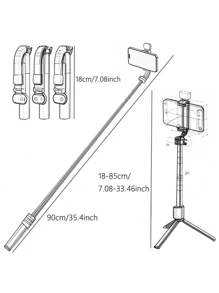 Palo de selfie portátil, palo de selfie telescópico para teléfono con luz de relleno incorporada, trípode para teléfono inteligente giratorio 360° con control remoto inalámbrico, compatible con iPhone y Android para vacaciones de verano, viajes, iluminación, actividades al aire libre, transmisión en vivo y equipo de vlogging