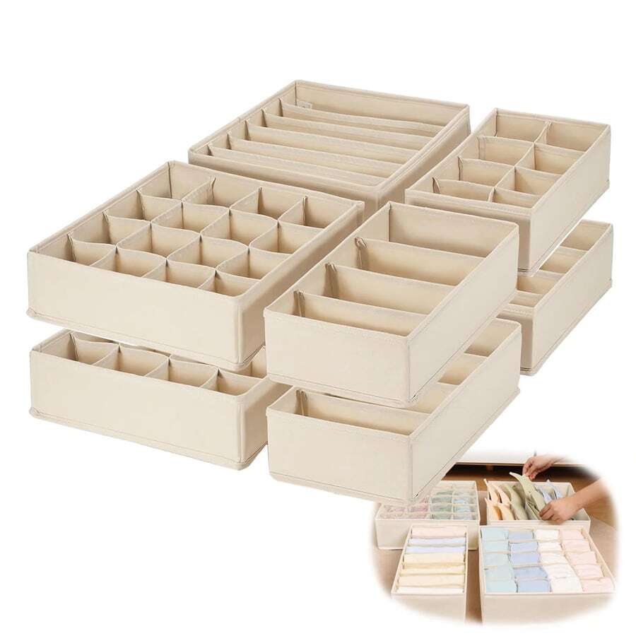 Bộ 4 giỏ đựng đồ cho bé, hộp đựng đồ bằng vải không dệt có thể gấp gọn với nhiều ngăn để đựng tất, đồ lót, áo ngực, cà vạt, khăn quàng cổ, đồ chơi trẻ em, giúp tiết kiệm không gian trong ngăn kéo.