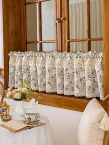 1pc Pastoral Floral Curtain, Fresh Style Partition Shading Short Curtain, Linen-Like Fabric Half Curtain, Cabinet Decor Door Curtain, Blackout Curtain - Multicolor - View 6