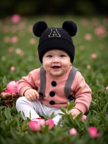 1pc Personalized Embroidered Baby Knitted Hat, 26 Alphabet Knitted Hat For Toddlers And Children, Handmade Baby Girl Hat, Suitable For Daily Wear For Baby Girls 0-3 Years Old - Black - View 6