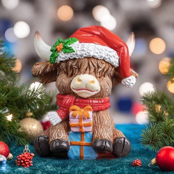 Charming Christmas Highland Cow Figurines - Resin Tabletop Decor With Festive Accents, Ideal For Christmas Party & Entryway Display, Perfect Gift For Holiday Celebrations, Cow Decor Christmas Home Decoration Christmas Decorations Winter Room Decor Christmas Decorations Home Christmas Gifts Christmas Decor