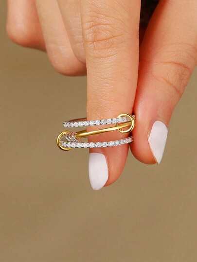 Conjunto de 1 anel elegante em platina, compatível com prata de lei 925, joia requintada em estilo europeu e americano.