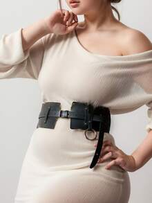 1pc New Fashionable Medieval Retro Halloween Women's Imitation Leather Wide Waist Belt, Simple Tight Fit Wide Version Strap, Solid Color PU Leather