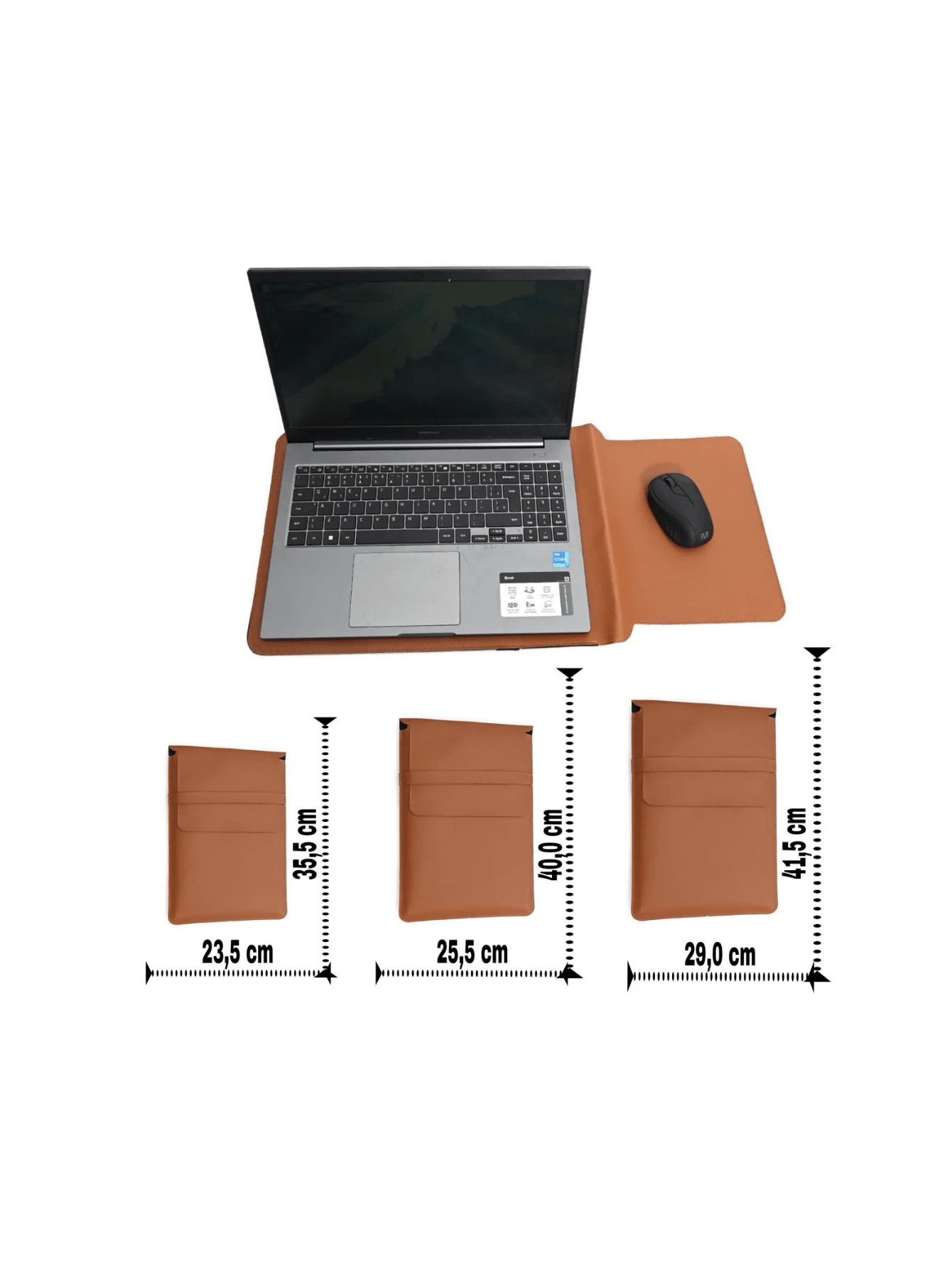 Capa Case Para Notebook Luvas Pasta Couro Caramelo e Black Francabags - Caramelo - Visão 1