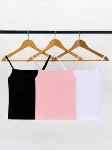 Kit 3 Cropped Women's Tank Top Strappy Basic Summer Suplex - White/Baby Pink/Black - View 1