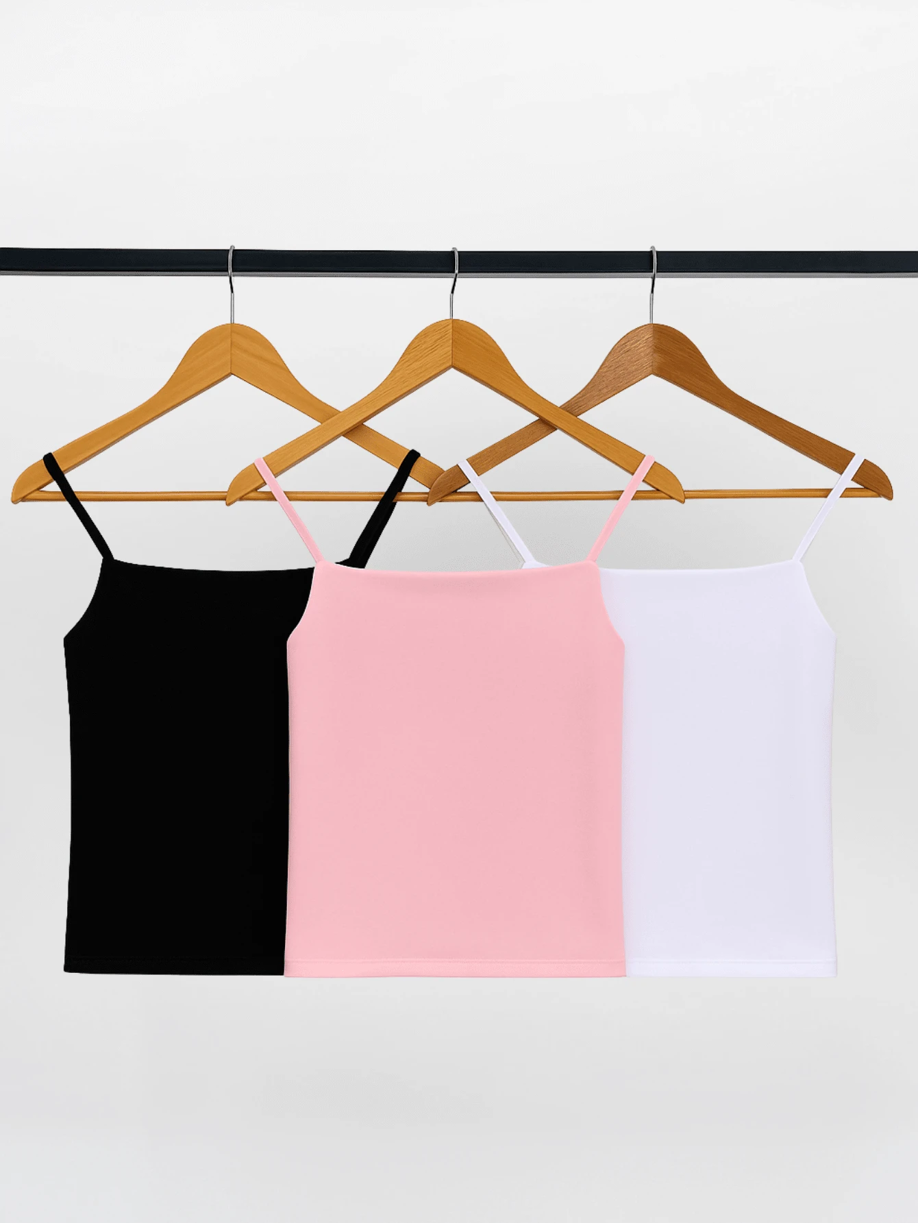 Kit 3 Cropped Women's Tank Top Strappy Basic Summer Suplex - White/Baby Pink/Black - View 1