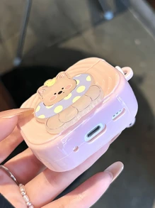 1 件蓝牙耳机盒，粉色卡通狗保护套 + 狗铃铛吊坠，适用于 Pro/Pro2/1/2/3/4 - 粉色 - 查看 4