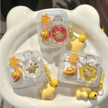 1个可爱3D招财龟宝元宝蓝牙耳机套，带铃铛和星星吊坠，兼容Pro/Pro2/1/2/3/4/Pro2 - 彩色 - 查看 2