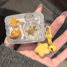 1个可爱3D招财龟宝元宝蓝牙耳机套，带铃铛和星星吊坠，兼容Pro/Pro2/1/2/3/4/Pro2 - 彩色 - 查看 29