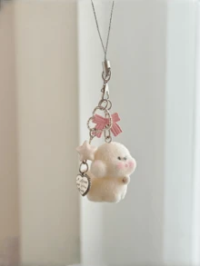 1 件可爱植绒熊手机挂饰、少女蝴蝶结卡通动物包包吊坠配饰、钥匙扣 - 彩色 - 查看 7