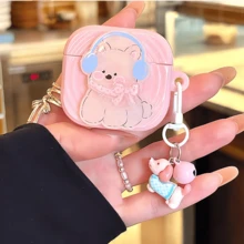 1 件蓝牙耳机盒，粉色卡通狗保护套 + 狗铃铛吊坠，适用于 Pro/Pro2/1/2/3/4 - 粉色 - 查看 12