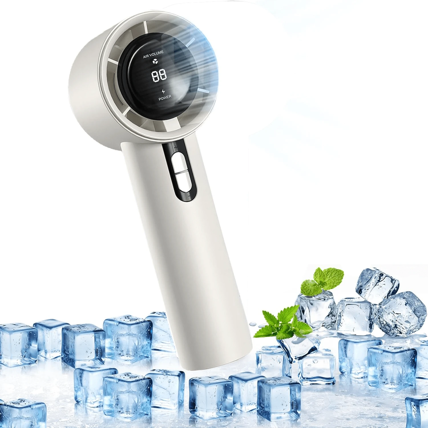 Portable Handheld Fan - Battery Powered Fan | Rechargeable Pocket Handheld Blower, Personal Cooler With Digital Display, Portable High Speed Blowers 100 Speeds Adjustable For Outdoors - 白色 - 查看 1