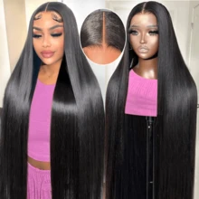 MECRY 200% Density Long Straight 5*5 Lace Front Wigs With Baby Hair - 34 Inch Pre Pulling Pre Ironing Pre Cutting Lace Frontal Wigs Glueless Blended Hair Wigs - Blended Hair Is Made From Human Frontal Hair Mixed With Synthetic Fibers And Protein Filaments - Put On And Go Straight Bob Wigs 8-14 Inch - Real Hair Ear To Ear Pre Ironing Pre Cutting Transparent HD Lace Closure Wigs - Brizilian Virgin Human Frontal Hair Wigs Suitable For All People - Natural & Black - View 9