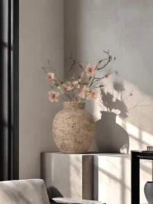 1 pieza Jarrón de cerámica japonés de estilo Wabi Sabi, de forma redonda y vientre estrecho, adecuado para decoración de arte en el hogar, decoración de sala de estar, arreglo floral de escritorio, decoración de entrada, decoración del hogar, decoración de habitación, jarrón de flores, jarrón de vidrio