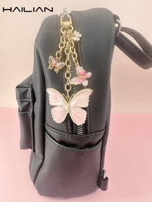 HAILIAN 合金材质制作的金属链条包包吊坠，蝴蝶图案，渐变蝴蝶，珍珠蝴蝶，镶钻蝴蝶，可作为包包吊坠，汽车钥匙扣，生日节日礼物 - 粉色 - 查看 5