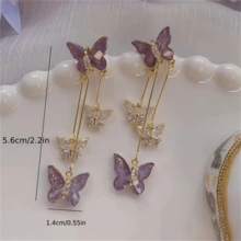 Pair Purple Elegant Butterfly Dangle Earrings For Women, Cute Animal Pendant Long Tassel Holiday Theme Jewelry For Women Vacation & Gift Giving - 紫色 - 查看 3